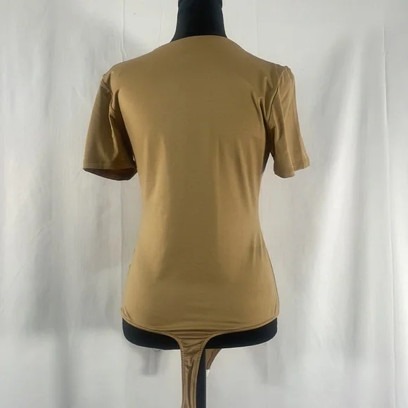 Gianni Bini Short Sleeve, Crew Neck, tan,brown, Bodysuit,Top,Large - Picture 5 of 12